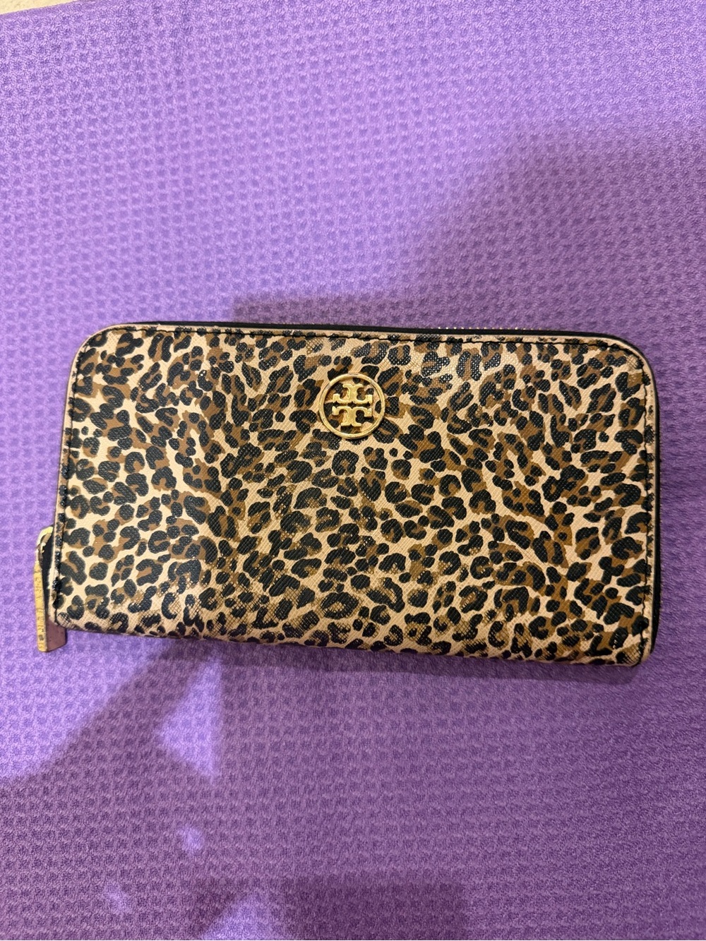 Tory Burch Leopard-Print Zip Wallet with Gold Logo